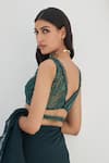 Buy_Mahima Mahajan_Green Net Embellished Sequin Tamia Plain Ruffle Pre-stitched Saree Blouse Set _Online_at_Aza_Fashions