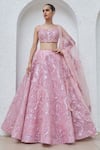 Buy_Mahima Mahajan_Pink Net Embroidered Crystal Zaina Floral Swirl Embellished Bridal Lehenga Set _at_Aza_Fashions