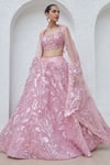 Mahima Mahajan_Pink Net Embroidered Crystal Zaina Floral Swirl Embellished Bridal Lehenga Set _at_Aza_Fashions