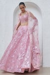 Buy_Mahima Mahajan_Pink Net Embroidered Crystal Zaina Floral Swirl Embellished Bridal Lehenga Set 