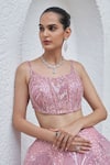 Shop_Mahima Mahajan_Pink Net Embroidered Crystal Zaina Floral Swirl Embellished Bridal Lehenga Set