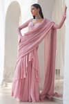 Buy_Mahima Mahajan_Pink Net Embellished Sequin Zadi Pallu Pre-stitched Saree With Blouse _at_Aza_Fashions