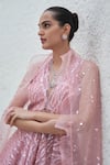 Buy_Mahima Mahajan_Pink Net Hand Embroidery Sequins V Neck Palak Kurta Palazzo Set 