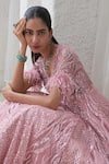 Mahima Mahajan_Pink Net Hand Embroidery Sequins V Neck Paiza Anarkali With Dupatta _at_Aza_Fashions