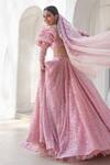 Shop_Mahima Mahajan_Pink Net Hand Embroidery Sequins Sweetheart Neck Parsa Lehenga Set _at_Aza_Fashions