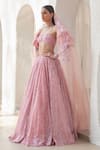 Shop_Mahima Mahajan_Pink Net Hand Embroidery Sequins Sweetheart Neck Parsa Lehenga Set _Online_at_Aza_Fashions