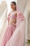 Mahima Mahajan_Pink Net Hand Embroidery Sequins Sweetheart Neck Parsa Lehenga Set _at_Aza_Fashions