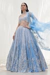 Buy_Mahima Mahajan_Blue Net Hand Embroidery Sequins V Neck Panah Lehenga Set_at_Aza_Fashions