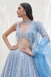 Shop_Mahima Mahajan_Blue Net Hand Embroidery Sequins V Neck Panah Lehenga Set_Online_at_Aza_Fashions