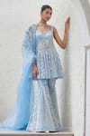 Buy_Mahima Mahajan_Blue Net Hand Embroidery Sequins Sweetheart Neck Sanah Kurta Gharara Set _at_Aza_Fashions