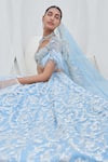 Buy_Mahima Mahajan_Blue Net Hand Embroidery Sequins Sweetheart Neck Parizaad Bridal Lehenga Set 