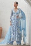 Buy_Mahima Mahajan_Blue Net Hand Embroidery Sequins V Neck Beena Kurta Pant Set _at_Aza_Fashions