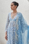 Buy_Mahima Mahajan_Blue Net Hand Embroidery Sequins V Neck Beena Kurta Pant Set_Online_at_Aza_Fashions