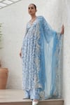 Shop_Mahima Mahajan_Blue Net Hand Embroidery Sequins V Neck Beena Kurta Pant Set _Online_at_Aza_Fashions