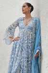 Mahima Mahajan_Blue Net Hand Embroidery Sequins V Neck Beena Kurta Pant Set_at_Aza_Fashions