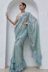 Buy_Mahima Mahajan_Green Net Hand Embroidery Sequins Jama Pre-stitched Saree With Blouse_at_Aza_Fashions