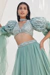 Buy_Mahima Mahajan_Green Net Hand Embroidery Sequins V Neck Rania Lehenga With Blouse_Online_at_Aza_Fashions