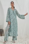 Buy_Mahima Mahajan_Green Net Hand Embroidery Sequins V Neck Rabia Kurta With Pant _at_Aza_Fashions