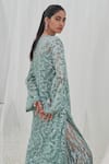 Mahima Mahajan_Green Net Hand Embroidery Sequins V Neck Rabia Kurta With Pant _Online_at_Aza_Fashions