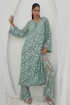 Mahima Mahajan_Green Net Hand Embroidery Sequins V Neck Rabia Kurta With Pant _at_Aza_Fashions