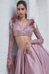 Mahima Mahajan_Purple Net Hand Embroidery Sequins V Neck Reha Lehenga And Blouse Set_at_Aza_Fashions