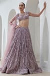 Buy_Mahima Mahajan_Purple Net Hand Embroidery Sequins Square Neck Reba Bridal Lehenga Set _at_Aza_Fashions