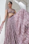 Buy_Mahima Mahajan_Purple Net Hand Embroidery Sequins Square Neck Reba Bridal Lehenga Set _Online_at_Aza_Fashions