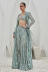 Buy_Mahima Mahajan_Green Net Embroidered Crystal Jacket Open Rafa Swirl Gharara Set_at_Aza_Fashions