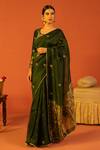 Buy_Kridha Designs_Green Saree Organza With Tissue Pallu Hand Gopika Blouse  _at_Aza_Fashions