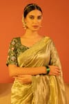 Buy_Kridha Designs_Green Saree Chanderi Hand Embroidery Floral Hrdya With Blouse  _Online_at_Aza_Fashions