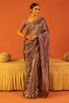 Buy_Kridha Designs_Purple Saree Chanderi Hand Embroidery Hrdya With Brocade Blouse  _at_Aza_Fashions