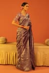 Buy_Kridha Designs_Purple Saree Chanderi Hand Embroidery Hrdya With Brocade Blouse  _Online_at_Aza_Fashions