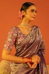 Shop_Kridha Designs_Purple Saree Chanderi Hand Embroidery Hrdya With Brocade Blouse  _Online_at_Aza_Fashions