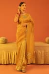 Buy_Kridha Designs_Yellow Saree Chanderi And Organza Hand Jiva With Blouse  _at_Aza_Fashions