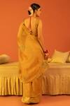 Shop_Kridha Designs_Yellow Saree Chanderi And Organza Hand Jiva With Blouse  _at_Aza_Fashions