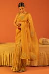 Kridha Designs_Yellow Saree Chanderi And Organza Hand Jiva With Blouse  _Online_at_Aza_Fashions