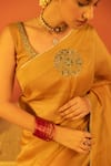 Buy_Kridha Designs_Yellow Saree Chanderi And Organza Hand Jiva With Blouse  _Online_at_Aza_Fashions