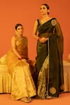 Shop_Kridha Designs_Yellow Saree Chanderi And Organza Hand Jiva With Blouse  _Online_at_Aza_Fashions