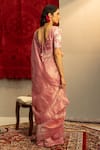 Shop_Kridha Designs_Pink Saree Chanderi Self Design Stripe V Neck With Blouse  _at_Aza_Fashions