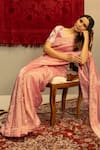 Shop_Kridha Designs_Pink Saree Chanderi Self Design Stripe V Neck With Blouse  _Online_at_Aza_Fashions