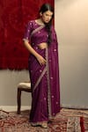 Kridha Designs_Pink Moonga Silk Embroidered Thread Muktika Floral Saree With Blouse  _Online_at_Aza_Fashions