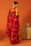 Shop_Kridha Designs_Red Saree Organza Embroidered Nandini Floral With Chanderi Blouse _at_Aza_Fashions