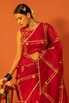 Buy_Kridha Designs_Red Saree Organza Embroidered Nandini Floral With Chanderi Blouse _Online_at_Aza_Fashions