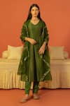 Shop_Kridha Designs_Green Kurta Chanderi Woven Priyasakhi Set With Embroidered Dupatta  _at_Aza_Fashions