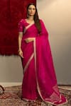 Buy_Kridha Designs_Magenta Organza Embroidered Shyama Floral Border Saree With Blouse  _at_Aza_Fashions