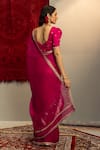 Shop_Kridha Designs_Magenta Organza Embroidered Shyama Floral Border Saree With Blouse  _at_Aza_Fashions