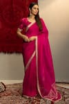 Kridha Designs_Magenta Organza Embroidered Shyama Floral Border Saree With Blouse  _Online_at_Aza_Fashions