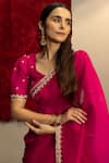 Buy_Kridha Designs_Magenta Organza Embroidered Shyama Floral Border Saree With Blouse  _Online_at_Aza_Fashions