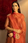 Buy_Kridha Designs_Orange Kurta Chanderi Woven Stripes Round Yugalapriya Pant Set _Online_at_Aza_Fashions