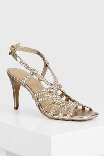 Shop_Oroh_Gold Brescia Textured Strap Sandals _at_Aza_Fashions